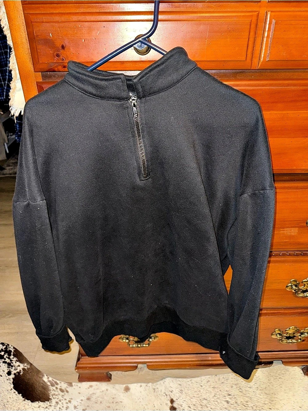 Trendy Queen Oversized Half Zip Fleece Pullover Sweatshirt Black large